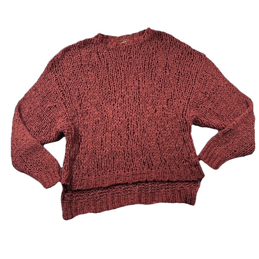 Free People Sweater Womens M Brown Open Weave Oversized Lagenlook Boho Beach